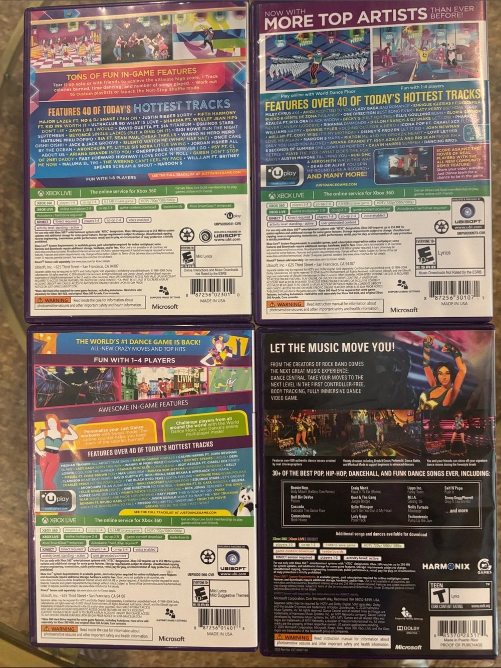 Just Dance 2017/2016/2015 & Dance Central Xbox 360 Game Bundle - Purple Cases
